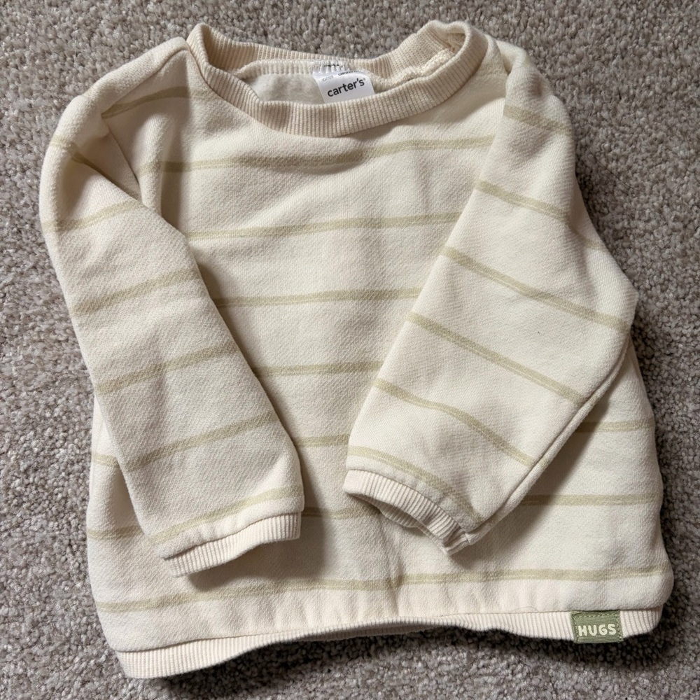 Carter's Cream & Light Green Striped Long-Sleeve Sweater